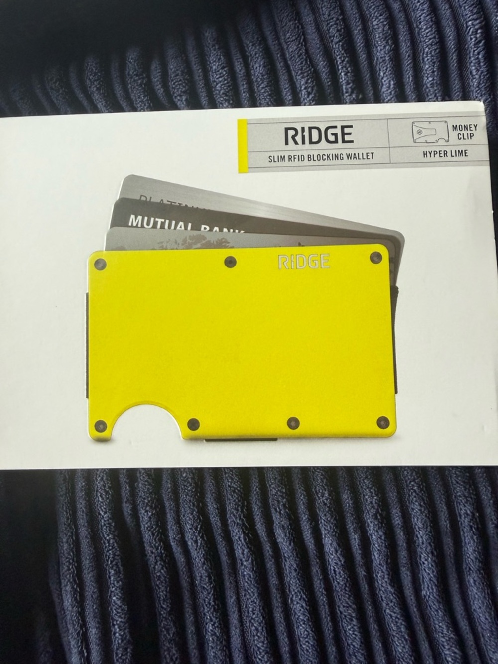 NIB RIDGE Hyper Lime Slim RFID Money Clip Wallet - HYPER LIME